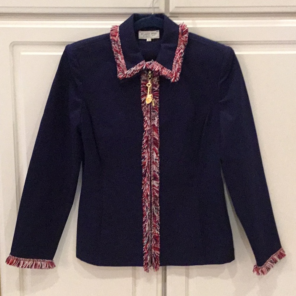 St. John Navy Jacket w/ Fringe Trim &Gold Hardware